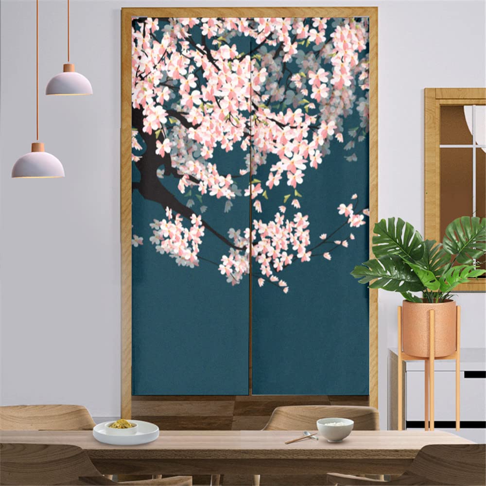 Tenda Giapponese Noren Con Fiori In Lino Di Cotone – 85x140 Cm, Divisorio Per Porta E Cucina - 2