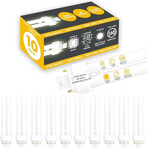 Miniatura 23 de GoodBulb Bombillas CFL de 18 W, 4 pines GX24Q-2, base 4100K, blanco frío, 18 W, alto rendimiento, 1200 lúmenes, triple tubo, bombillas fluorescentes