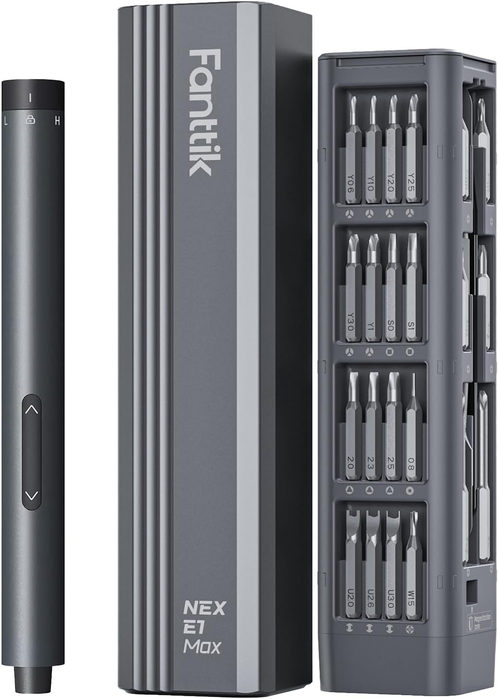 Fanttik E1 Max Precision Electric Screwdriver, Mini Screwdriver Set(Grey) | 50 Magnetic Bits, Magnetic Storage, 0.2N.m, 5/32‘’ Precision Repair Tool Kit for Electronics Phone Camera Laptop Watch