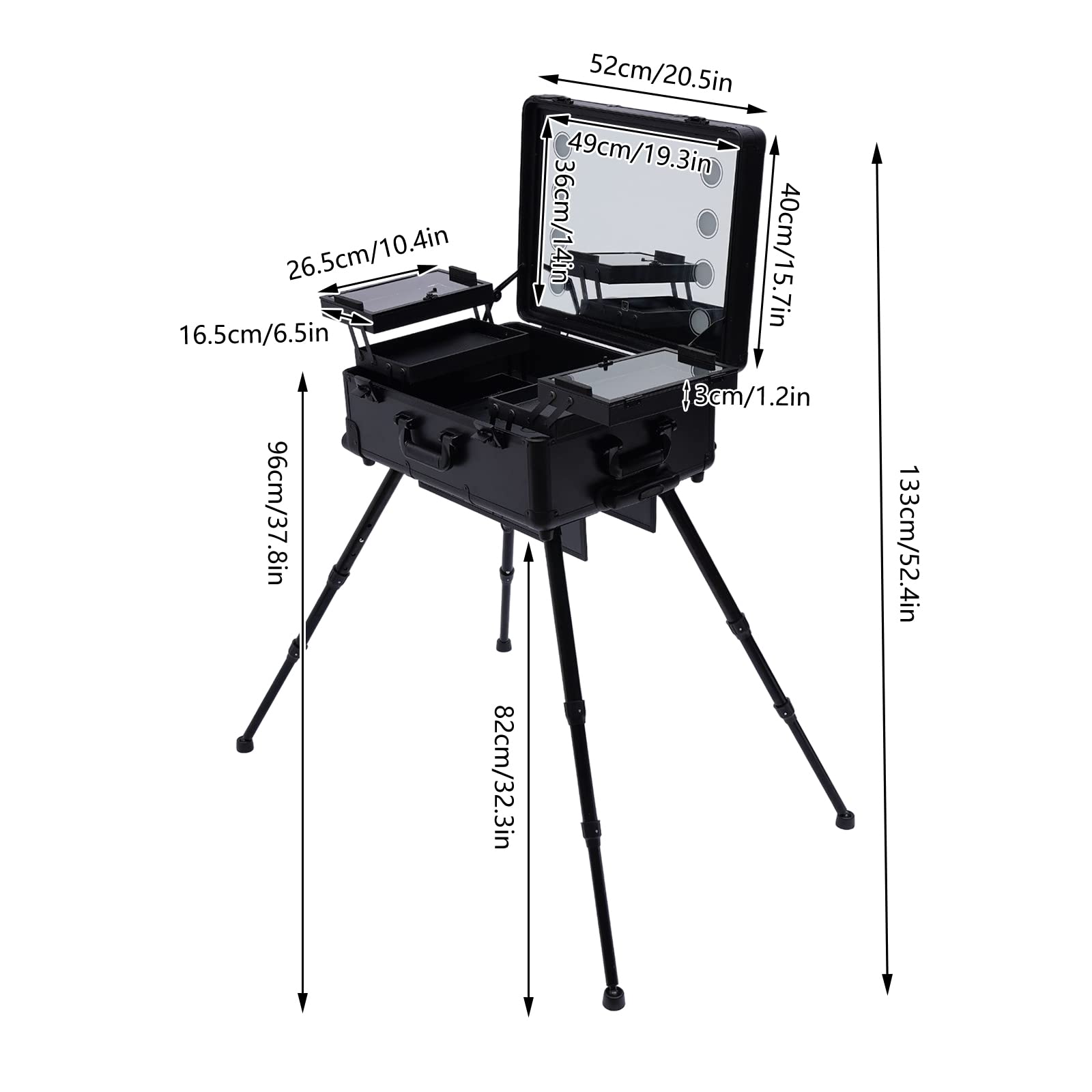 YUMIONB Makeup Case, Makeup Travel Case Storage Box Professional Rolling Makeup Trolley Case Raveling Case Makeup Cart with Wheels and Light for Beauty Centers, Working, Traveling