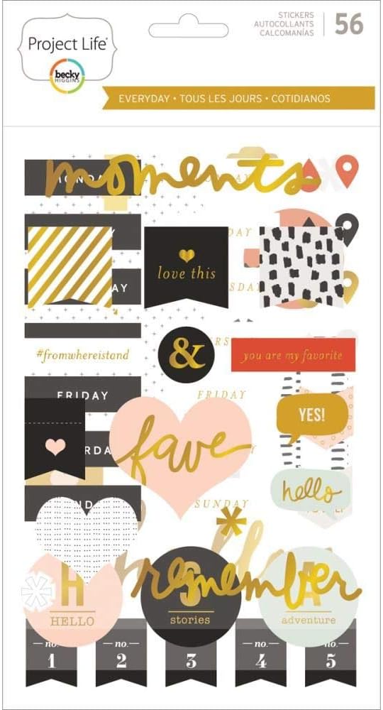 Project Life Sticker Core Edition-Everyday-Chipboard-Gold Foil (56 Piece)