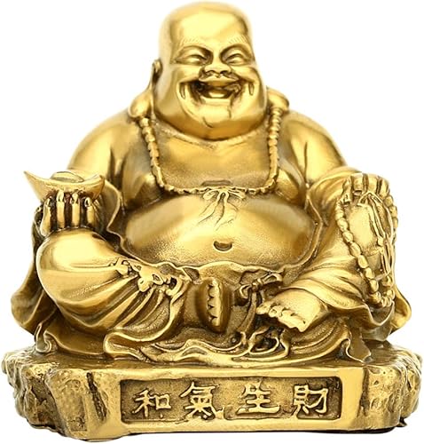 BRABUD Chino Fengshui latón riendo Buda con lingote riqueza estatua de la suerte decoración del hogar ZD154