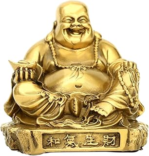 BRABUD Chinese Fengshui Brass Laughing Buddha with Ingot Wealth Figurine Lucky Statue Home Decoration ZD154