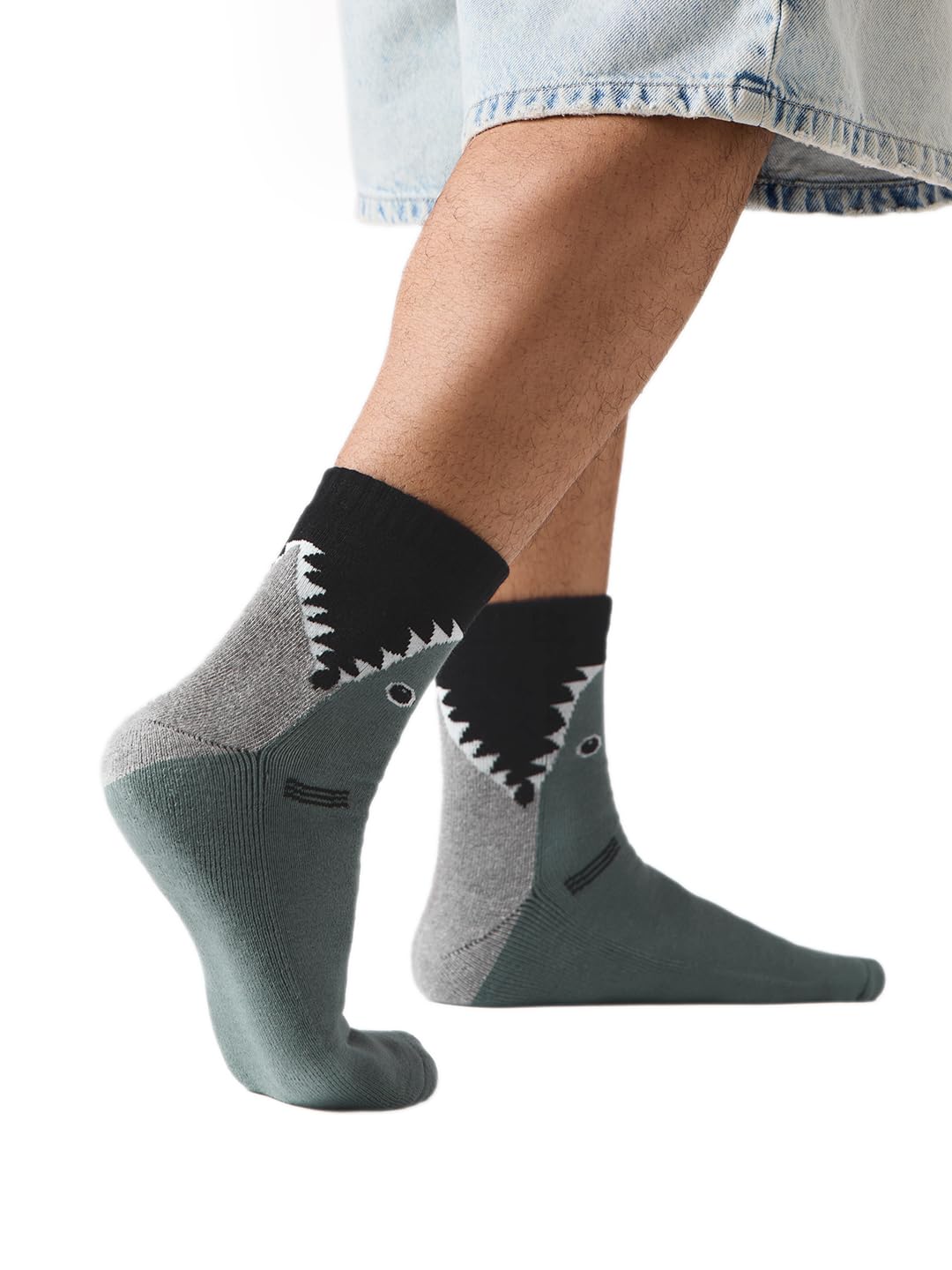 the souled store Souled Socks: Shark | Premium Cotton Crew Socks for Men & Women | Fun Graphic Printed Sea Creature Socks | Comfortable Unisex Blue & Grey Casual Socks | One Size Fit-picture-23