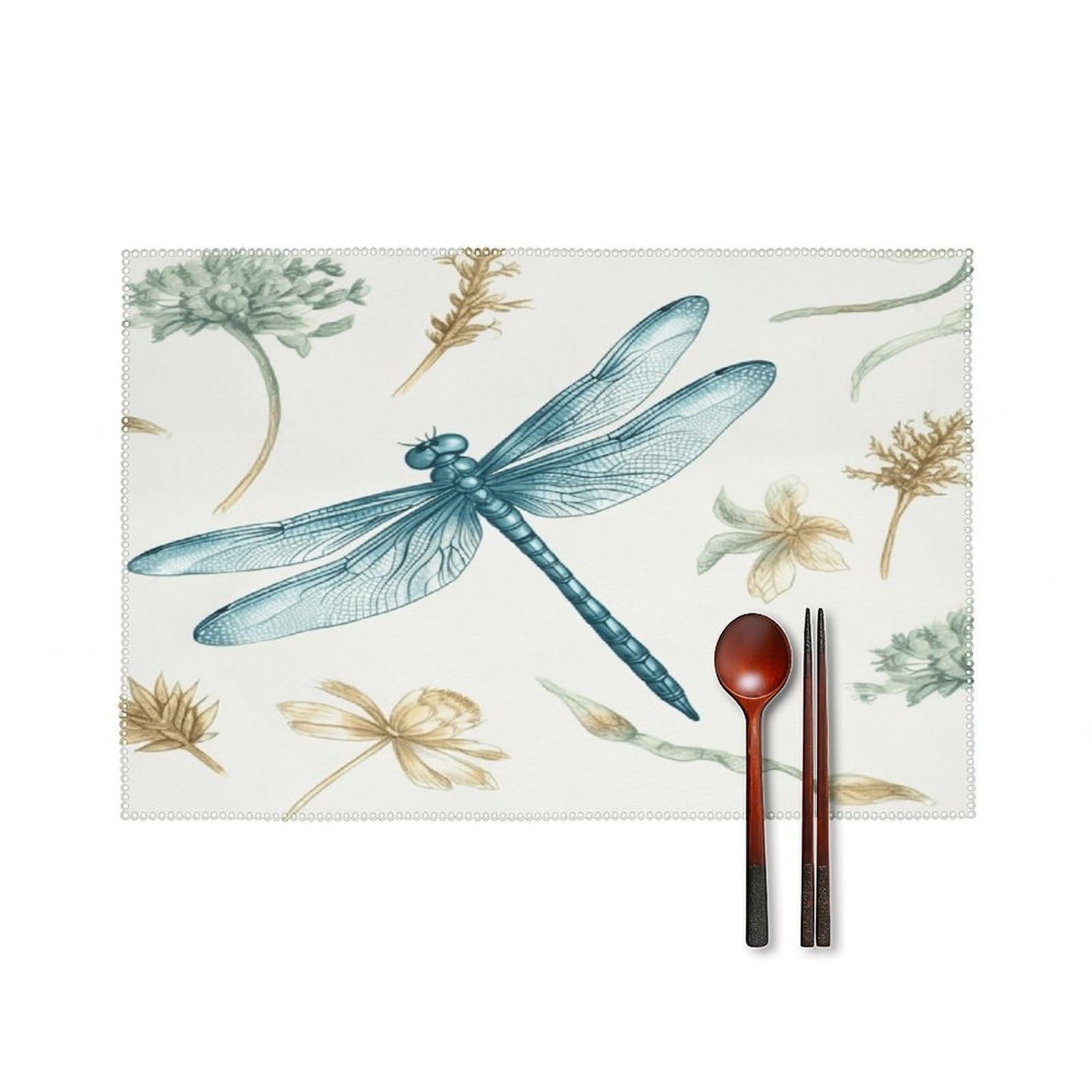 Dragonfly Placemats Set of 6 Non-Slip Stain Resistant Indoor Outdoor Table Mat Washable Cloth Place Mat Fashion Kitchen Placemat for Dining Table Decoration 17.7x11.8 in