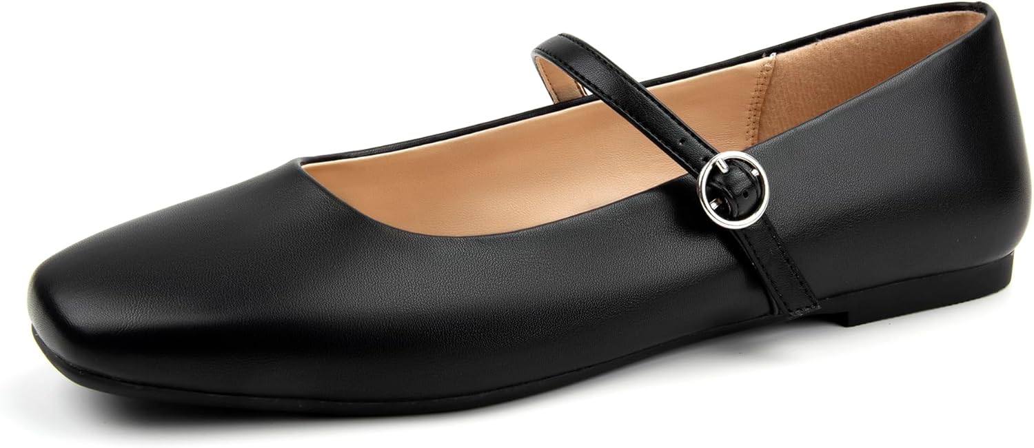 Women's Flats Mary Jane Ballet Flats for Women Classic Square Toe Women Shoes Dressy Comfort Ankle Strap Flats for Women - Image 5