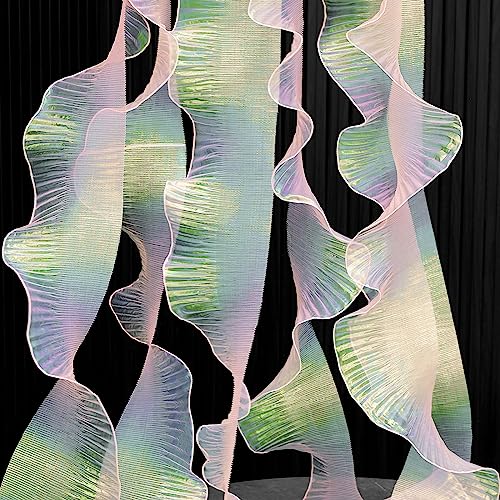 Newwiee 15 Yard Ruffle Pleated Chiffon Trim Organza Ruffled Iridescent Ribbon Fabric Chiffon Ribbon Lace Fabric Trim for Jellyfish Hat Lanter Skirt Sewing Bag Costume Trimming Craft(Iridescent)