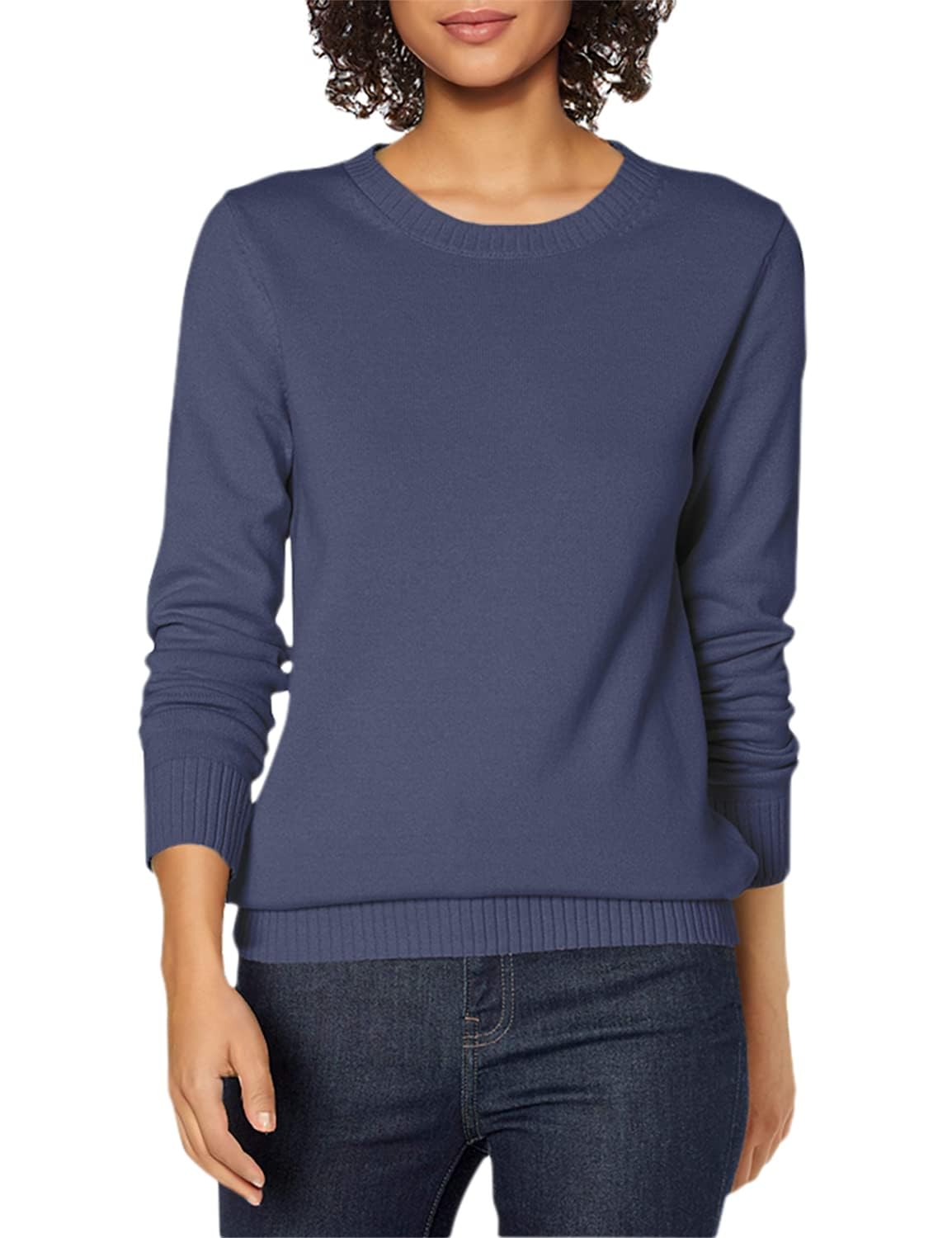 Amazon Essentials Women's 100% Cotton Crewneck Sweater (Available in Plus Size), Navy, XS