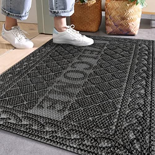 Mibao Welcome Mats Outdoor, Indoor Outdoor Durable Rubber Door Mats for Home Entrance, All Weather Doormats for Winter Snow, Low Profile Outdoor Floor Mat, 24X36 Inches, Gray