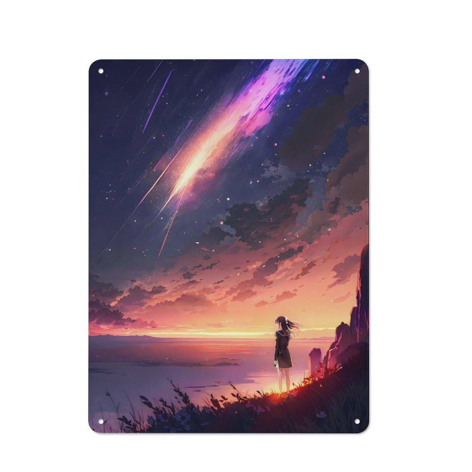 Junmoney Anime Twilight Stargazing Tin Sign 40X30cm With For Pub Or Café, Retro-Style Decor, Suited To Café Interior Fans