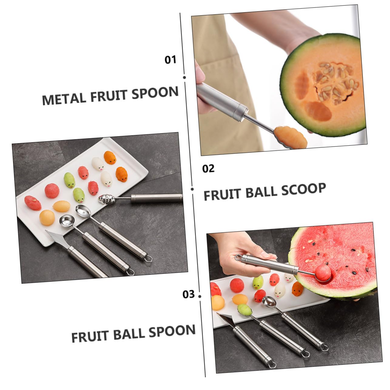 Artibetter Juego de 4 Cucharas para Bolas de Melón de Acero Inoxidable Diseño Bonito para Sacar Bolas de Fruta y Helado Control Rápido en Cocina