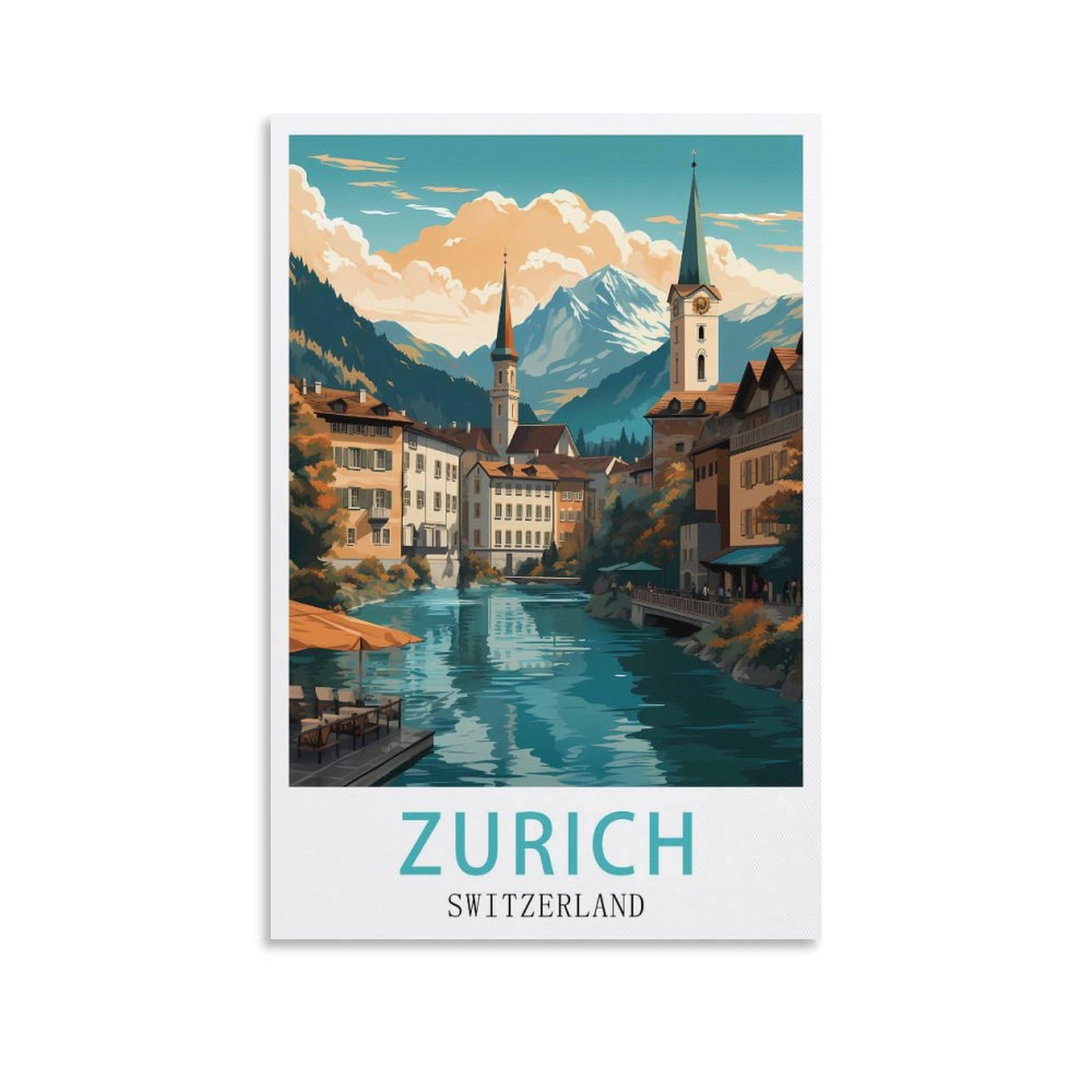Lhjoiun Unframe-Style Zurich Switzerland Vintage Travel Posters 08X12inch(20X30cm) Art Canvas Print For Living Room Bedroom Home Decoration Modern Art