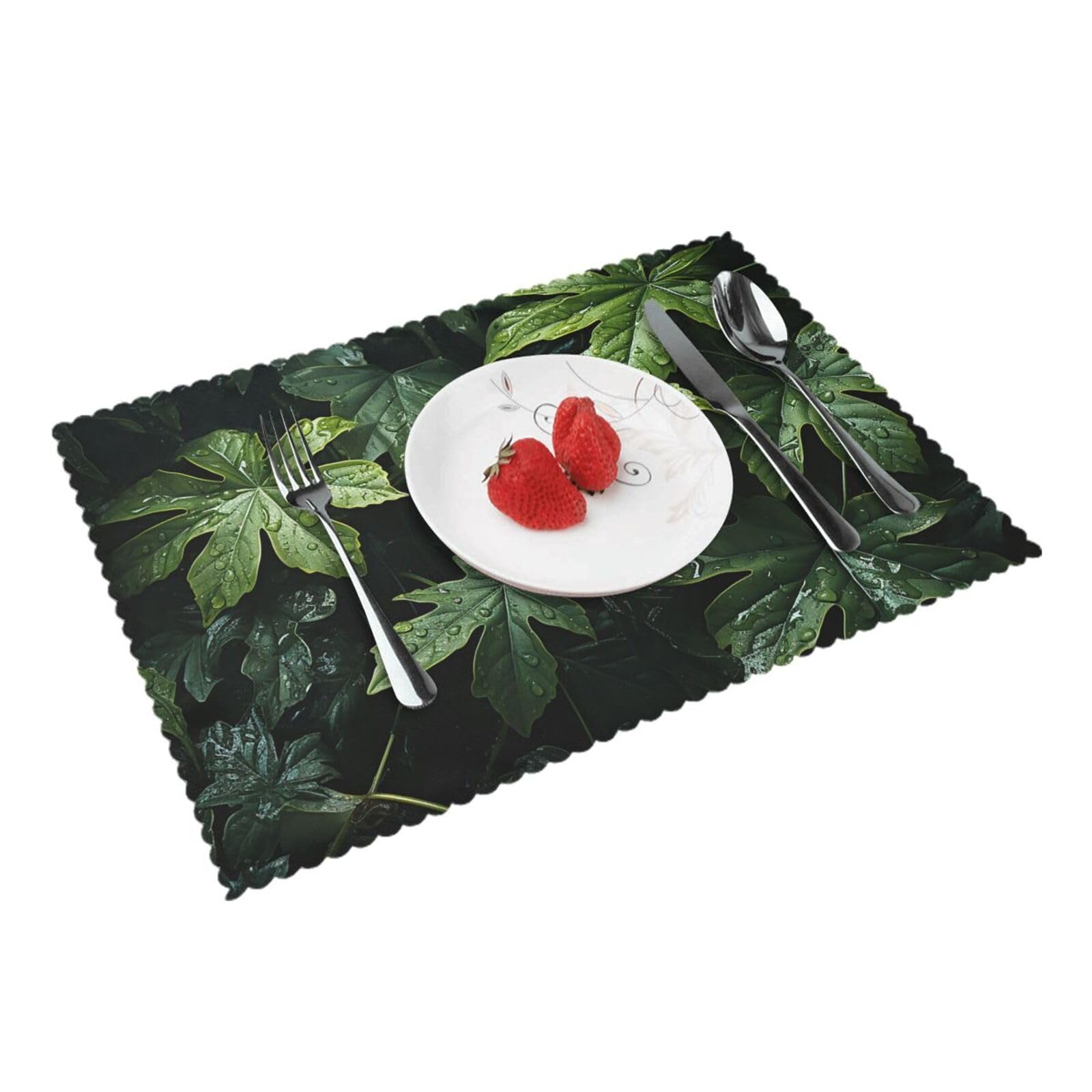 Placemats Set of 4 Heat Resistant Woven Place Mats for Dining Table Green Leaves Pattern Placemats Washable Wipeable PVC Table Mats Indoor/Outdoor Place Mats for Party Kitchen Decor 30x45 cm