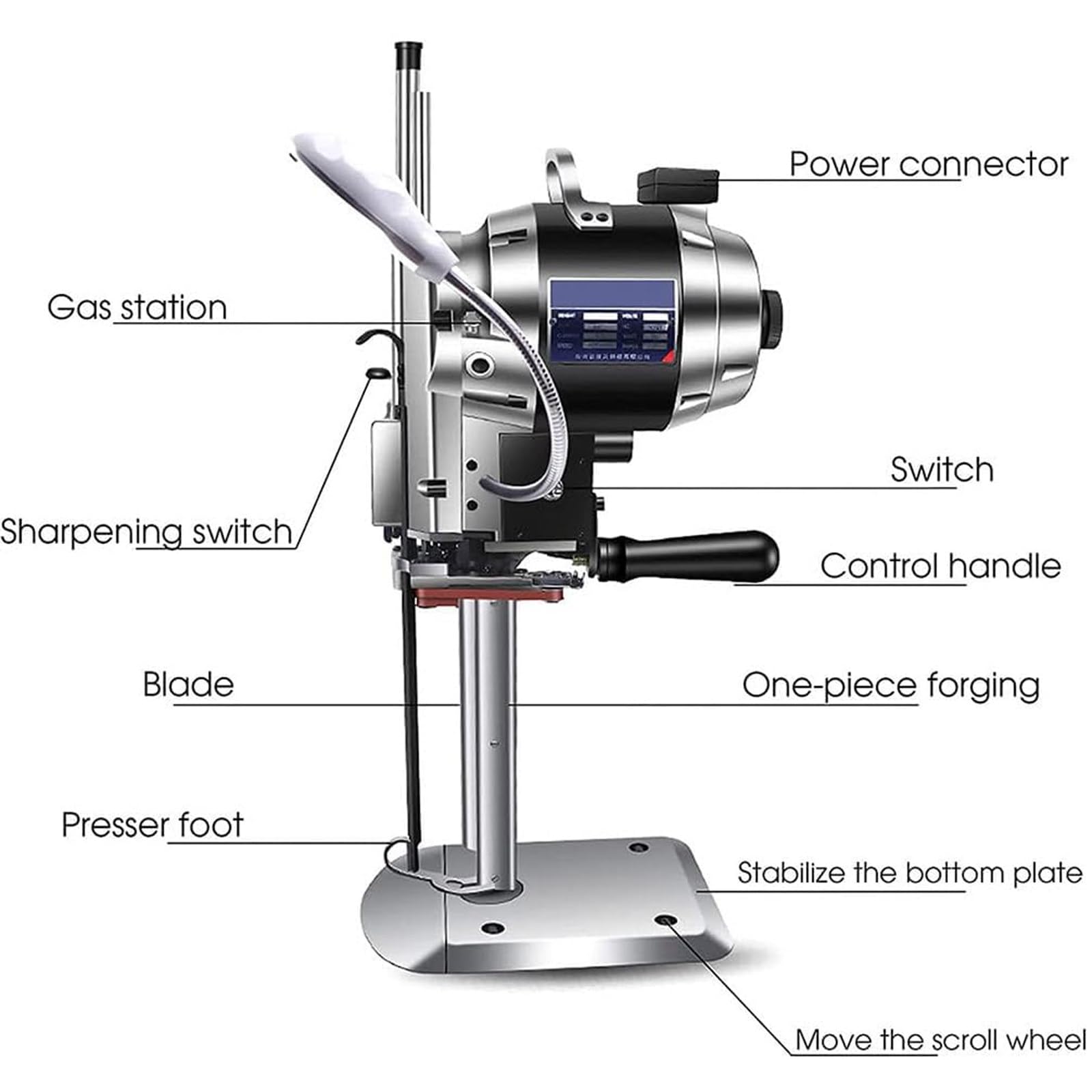 MáQuina Cortadora De Telas Industrial con Chasis De 4 Ruedas GuíA, MáQuina Cortadora De Cuchillas Rectas De Alta Velocidad De 6"/8"/10" con Afilado AutomáTico De Cuchillas,6"