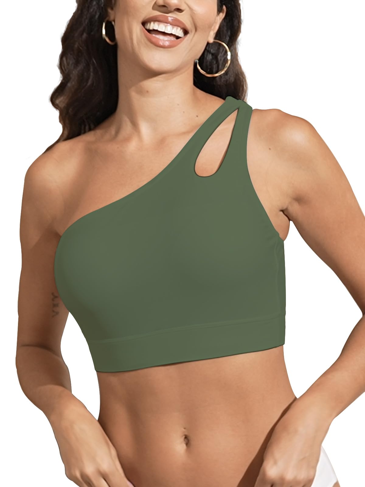 Womens Bikini Tops Push Up Bathing Suit Top One Shoulder Swimsuit Tops Full Coverage Swim Top Only