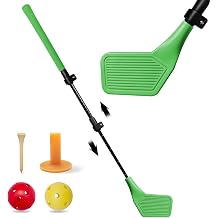 Wootfairy Kids Golf Club Set Telescopic Height Left Right Hand Toddler 3+ | Green Plastic Adjustable 17-31 inch Oversized Club Head with Two Balls Sport Toy Gift Play or Training for Outdoor Yard Grass