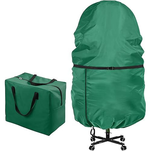2 Pack Christmas Storage Bag – 9 FT Upright Christmas Tree Bag and Christmas Ornament Storage bag – Christmas Tree Stand Cover with Drawstring, Zipper and Adjustable Straps (green, 9ft)