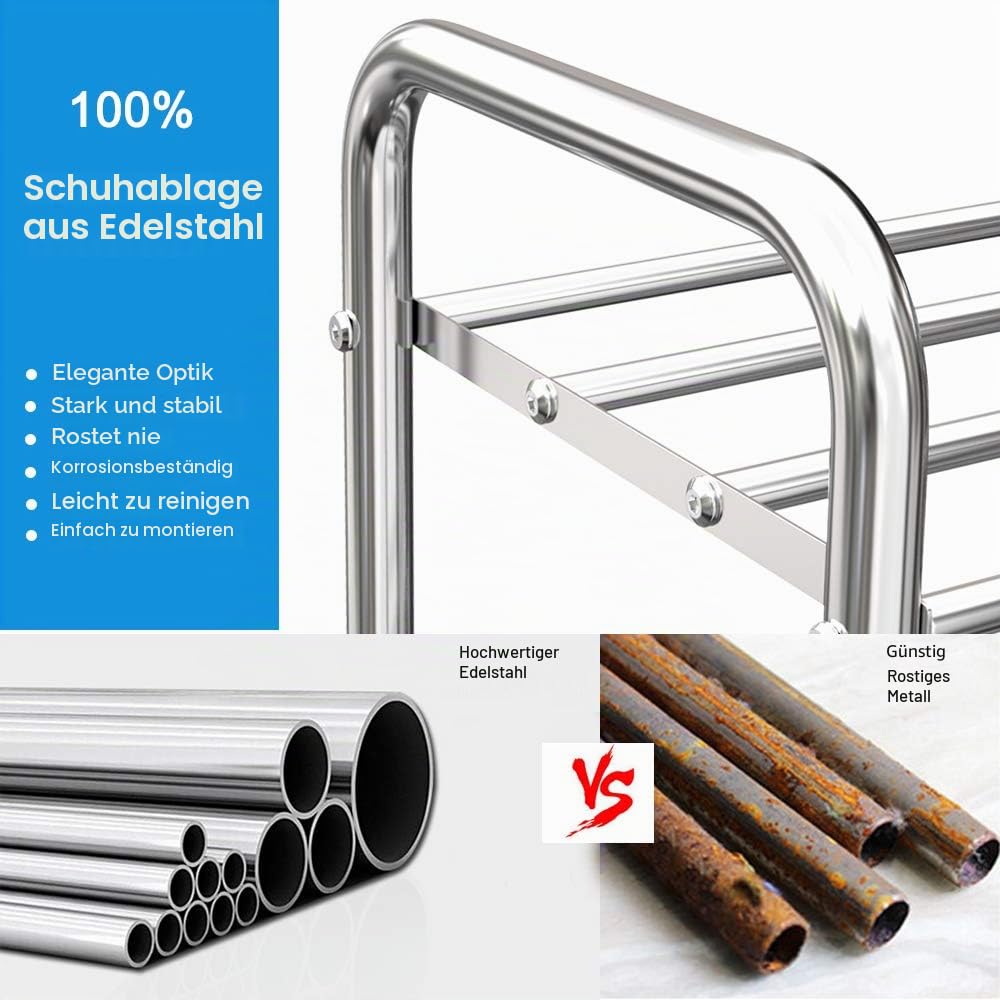 FANHAO Schuhregal, Schuhregale 4 Ebenen Edelstahl, Schuh-Organizer für bis zu 12-16 Paar Schuhe, Schuh Regal für Wohnzimmer, Garderobe und Flur, 68 x 26 x 65 cm