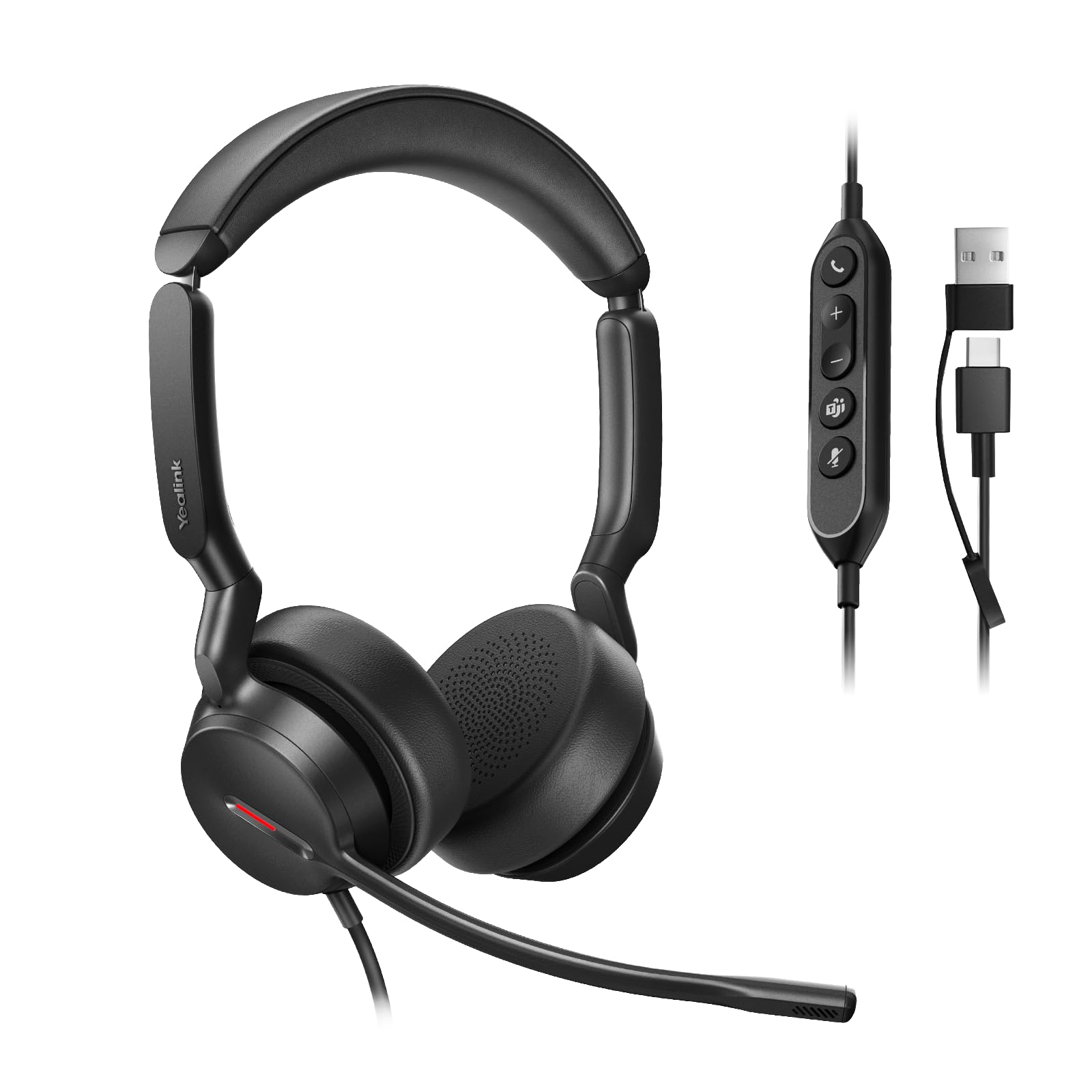 Yealink UH44 Wired Computer USB Headset, 2 AI Noise-Canceling Microphones | Teams/Zoom Certified,Computer Headset with Microphone for PC & Laptop & Phone,Busy Light & Inline Controls,Plug&Play