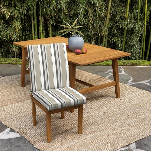 Image of Arden earthFIBER Outdoor Dining Chair Cushion, 20 x 20, Rain-Proof, Fade Resistant, Taupe Grey Boardwalk Stripe