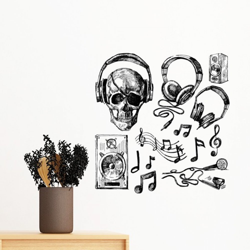 Autocollant mural crâne et musique DIYthinker 50cm sticker amovible chambre