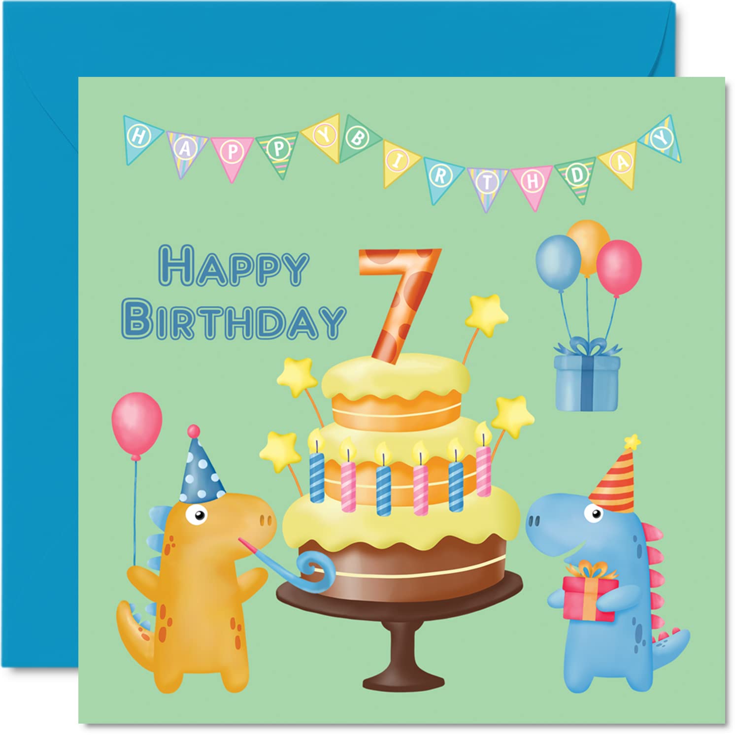 お誕生日カード Amazon | Stuff4 7歳の誕生日カード 男の子 - 恐竜バースデー