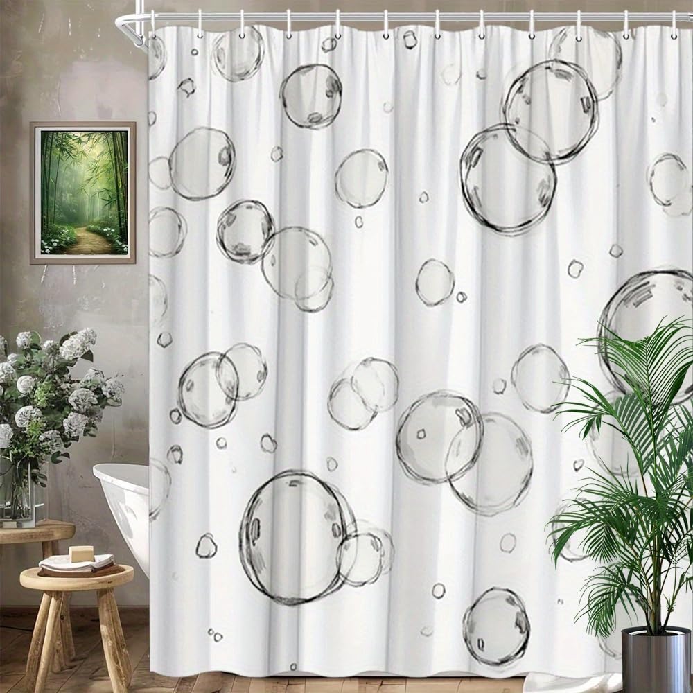 GLWDMB 1 Piece 90x180CM Soap Bubble Printed Shower Curtain With Hook, Polyester, for Windows And Walls, Bathtub, Bathroom, Machine Washable, All Season Universal