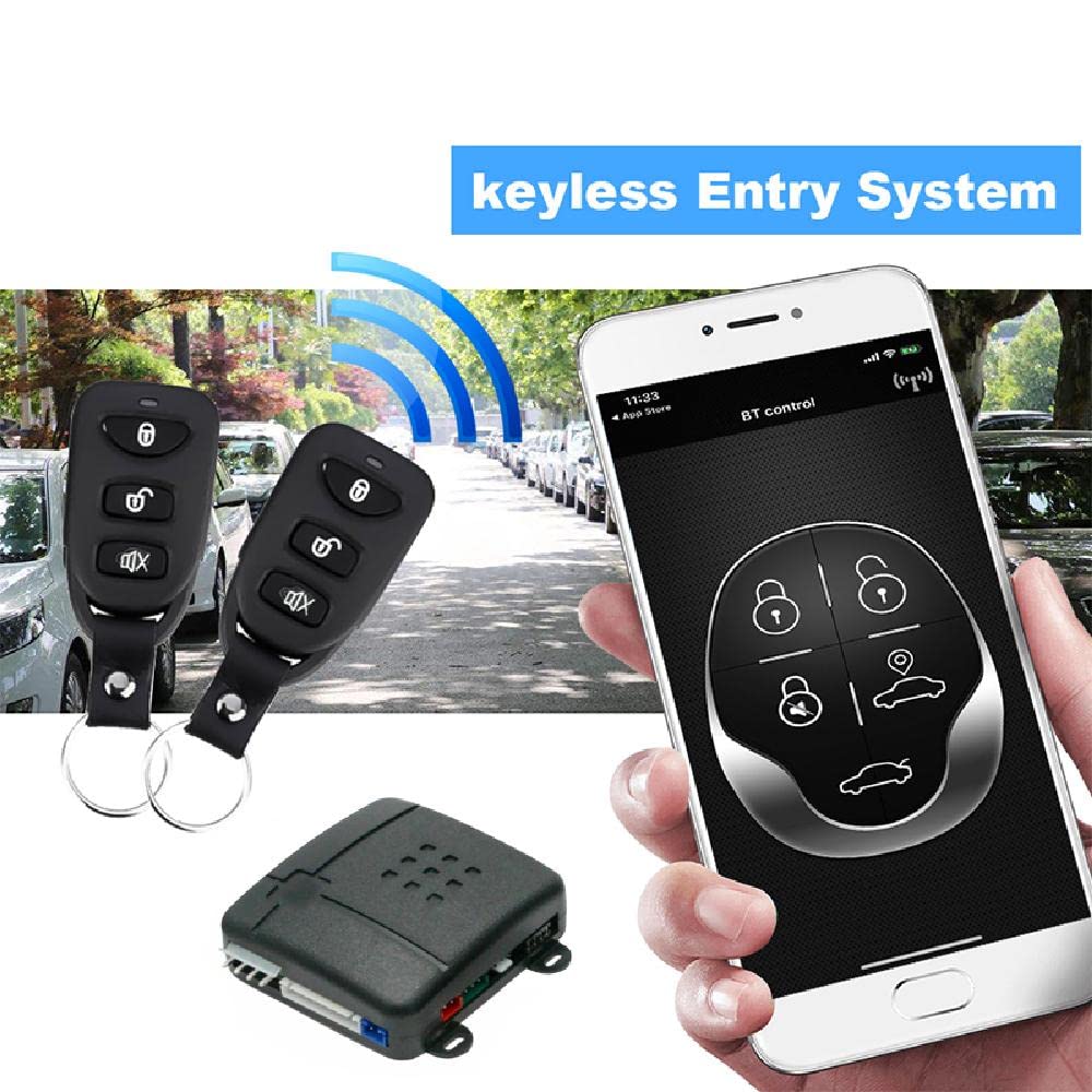 Baceyong Kit de alarma de seguridad universal con cierre centralizado para coches de 4 puertas, control remoto, antirrobo, sistema de entrada sin llave con 2 llaves