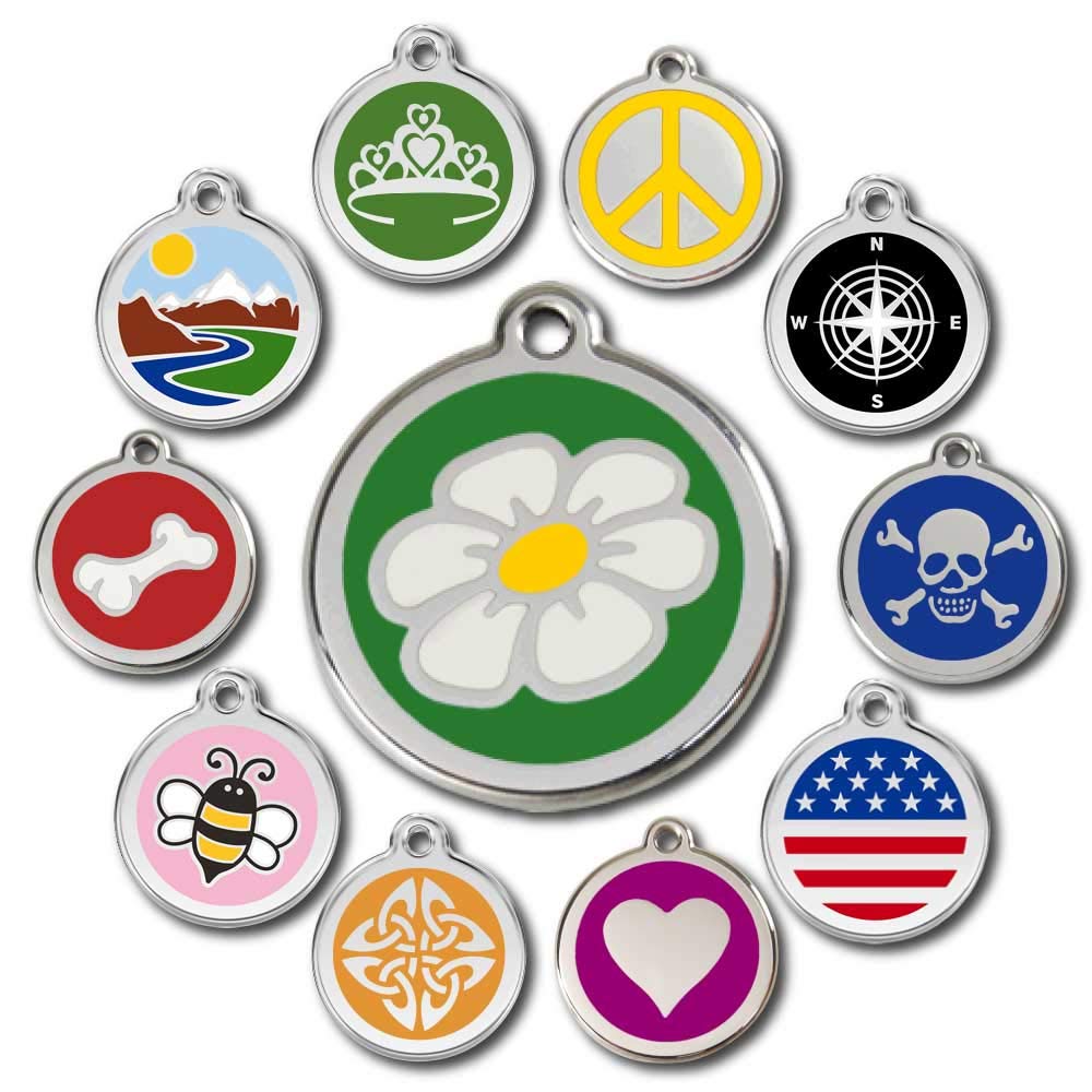 Deluxe Deep Engraved Stainless Steel Designer Pet ID Tags - Engraving Will Last! - Now Selling on Amazon! 120 Choices of Pet Tags, Dog Tags, Cat Tags Most Ship Next Day (Green, Daisy)