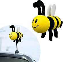 Bee Car Antenna Toppers, Automotive Roof Lovely Face Bumble Bee Antenna Balls Stickers Decor, EVA Funny Cute Honey Bee Antenna Hat for Vehicles, Universal Car Accessories (White)