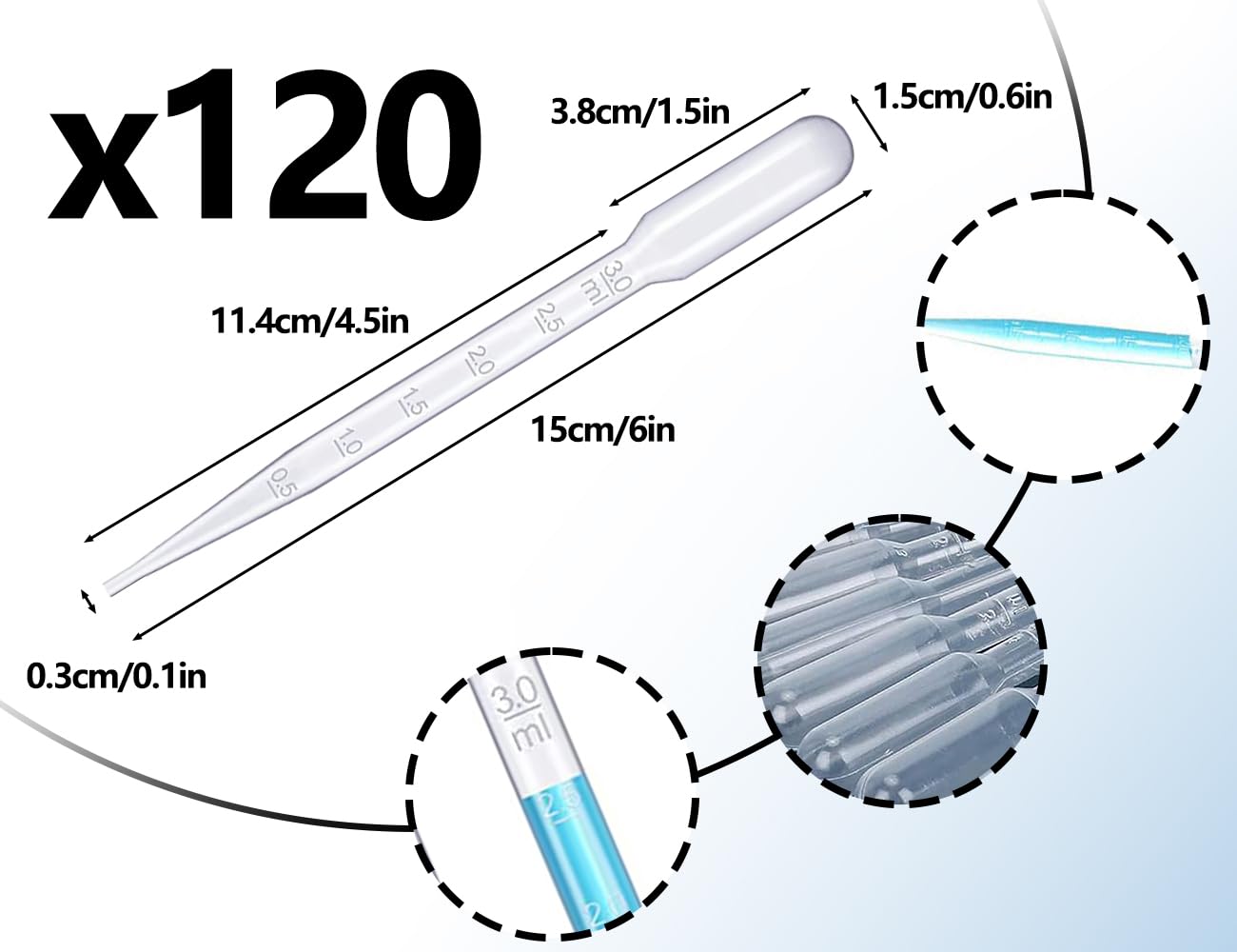Pipette in plastica KAPSING da 3 ml con scala trasparente - Confezione da 120