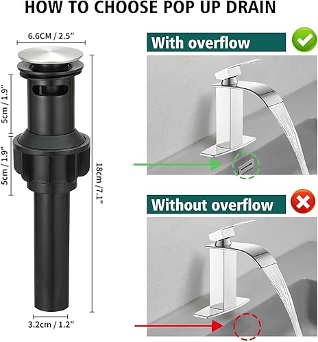 Miniatura 5 de Hoimpro Grifo de baño cromado con boquilla de cascada grifo de lavabo de baño de una sola manija grifo mezclador de lavabo con placa de cubierta