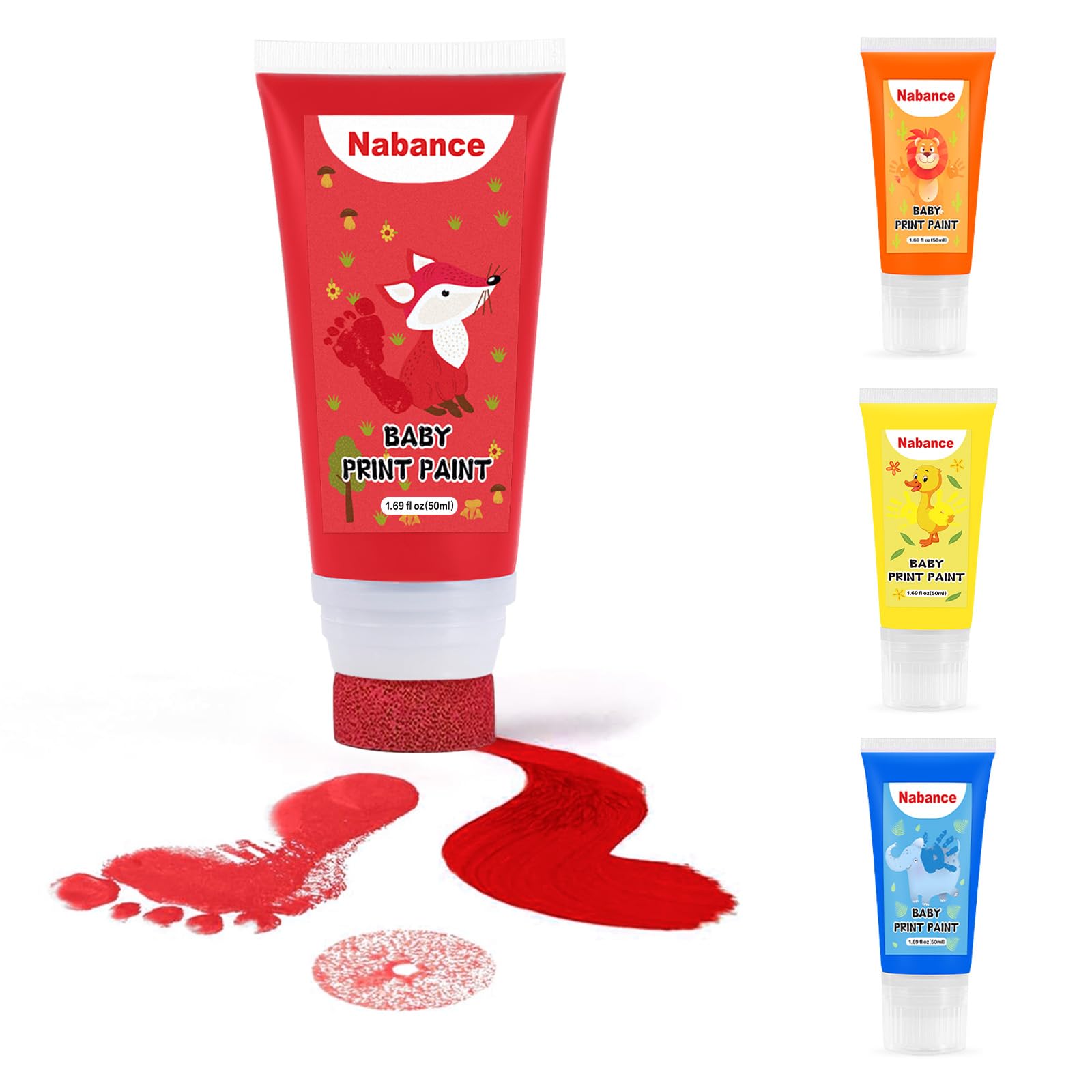 Nabance Fingerfarben Kinder Ungiftig mit Schwammaufsatz 50ml Fußabdruck Baby Farbe Fussabdruck Fingermalfarben Handabdruck Babysichere Abwaschbar für Baby Haustiere Andenken für Neugeborene Rot