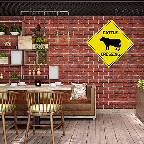 Image of Cattle Crossing Sign Funny Novelty Metal Tin Sign for Bar Club Country Home Coffee Shop Indoor& Outdoor Decor Yellow Street Sign 12X12inch | Fit to Bar Club Country Home Coffee Shop Indoor& Outdoor Use