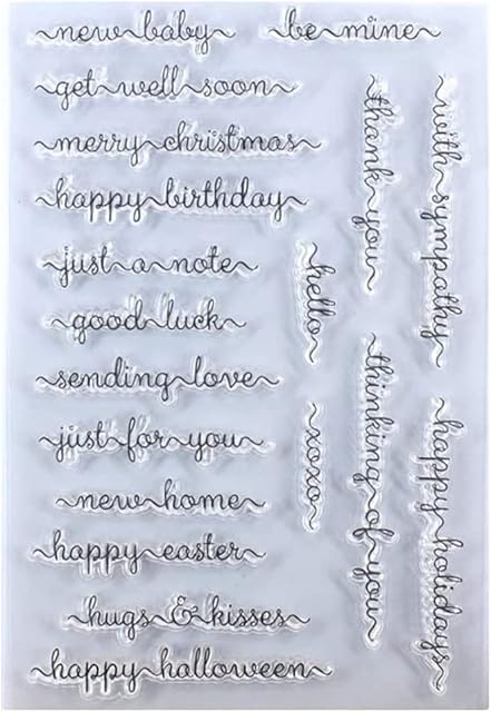 Kwan Crafts Words Happy Birthday get Well Soon Happy Easter Halloween Thank You Happy Holiday Clear Stamps for Card Making Decoration and DIY Scrapbooking