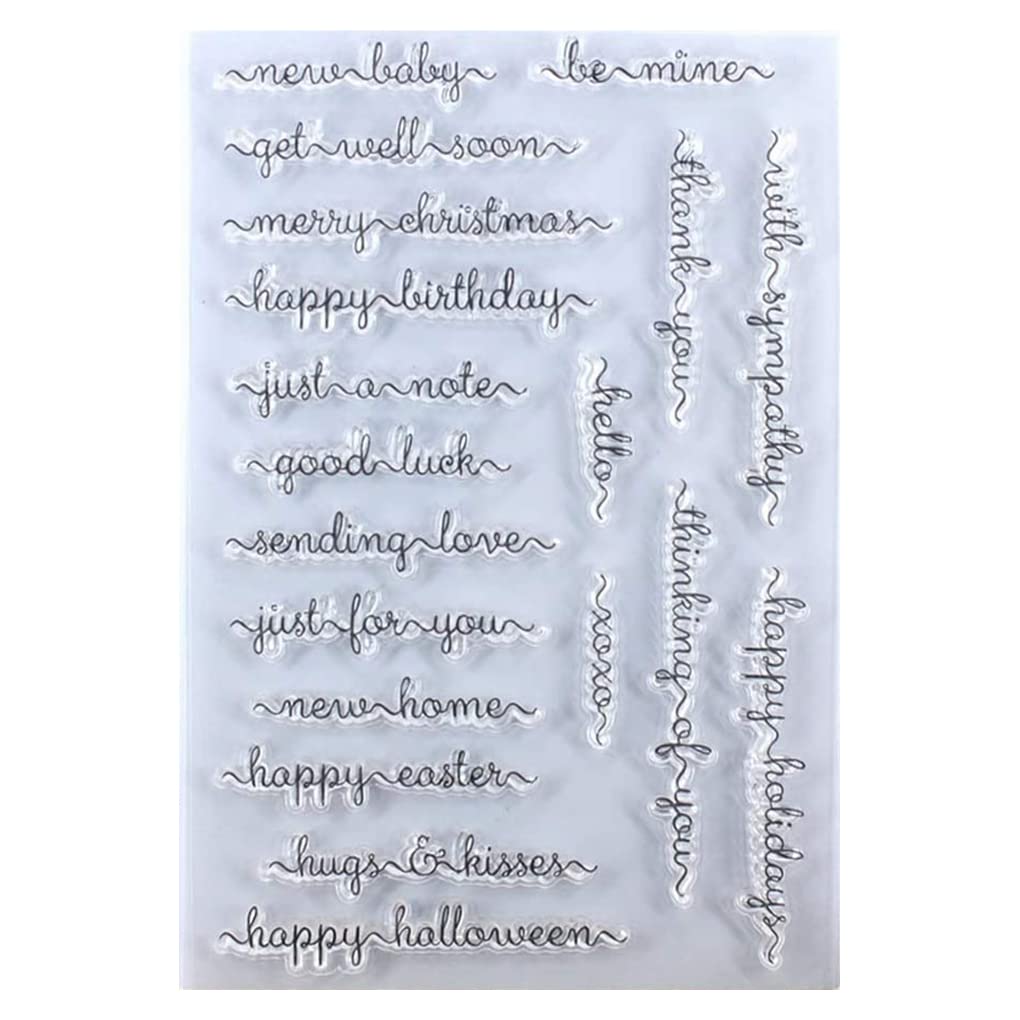 Kwan Crafts Words Happy Birthday get Well Soon Happy Easter Halloween Thank You Happy Holiday Clear Stamps for Card Making Decoration and DIY Scrapbooking