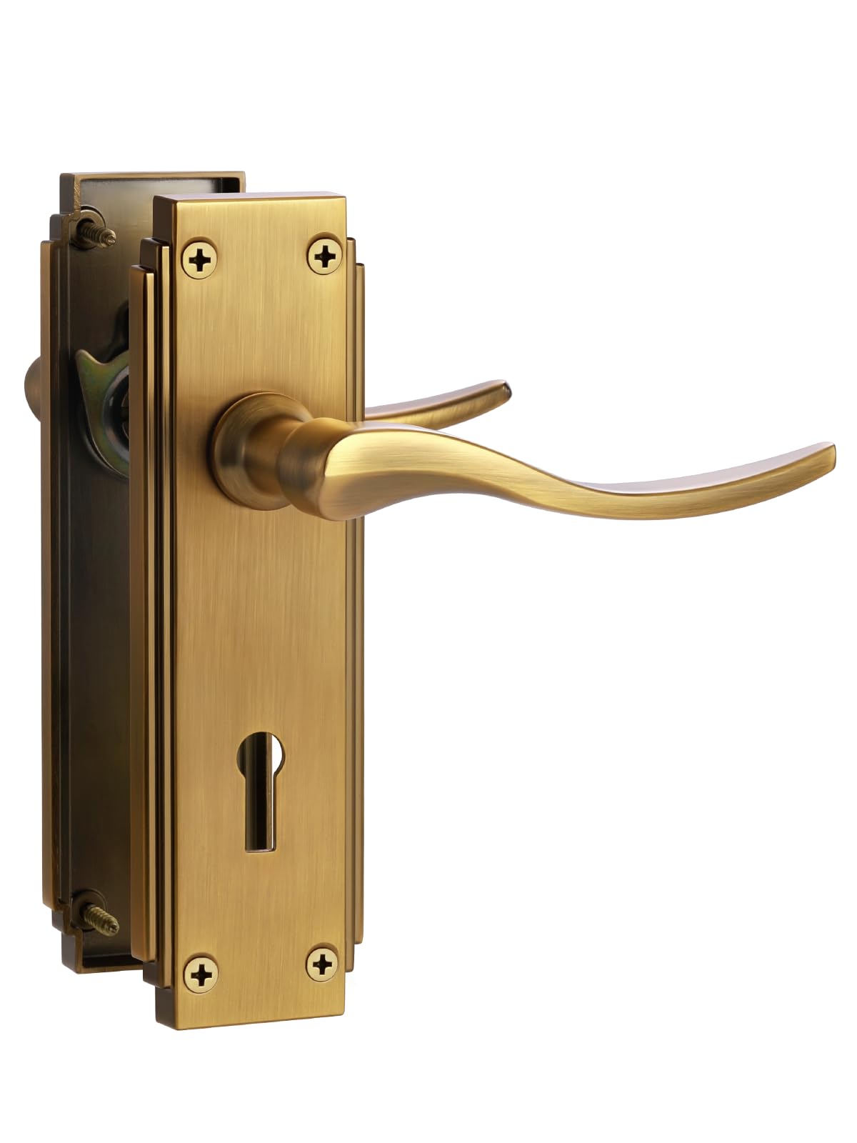SORWDUERM 1 Pair Hanoverian Scroll Antique Bronze Internal Door Handles,Short Lock Lever Set for Interior Wooden Doors,Fits Standard UK Door,Zinc Alloy