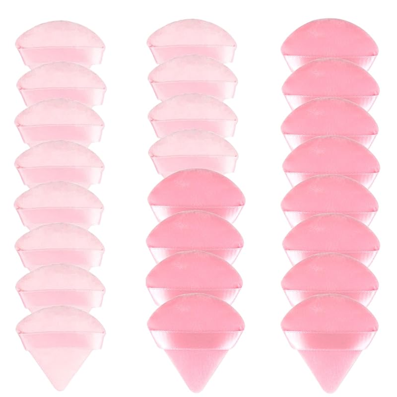 LUOTIVON 24 Puffs Triangulares para Pó em Veludo, Laváveis e Reutilizáveis, 12 Rosa-Escuro e 12 Rosa-Claro