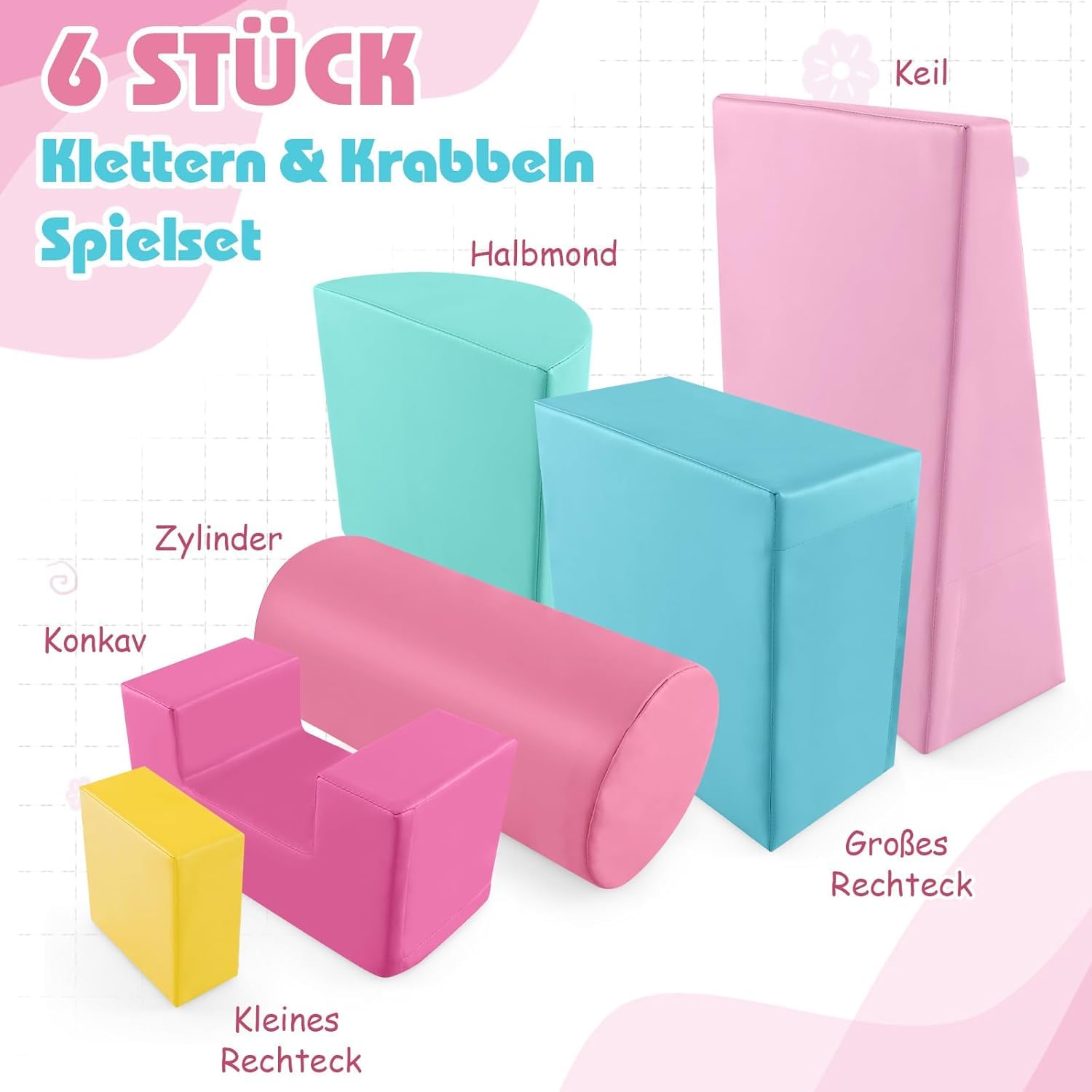 FANTASK 6 STK. Schaumstoffbausteine Dunkelrosa, Baby Softbausteine aus Schaumstoff, Riesenbausteine zum Toben und Klettern für Schulkinder, Großbausteine Mehrfarbig, für Kinder im Vorschulalter