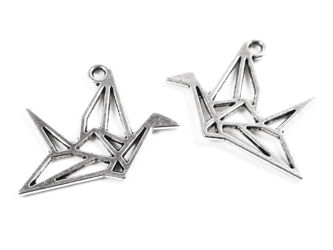 5 Pendentifs Grue Origami En Argent – Breloques Pour Création De Bijoux – Neuf