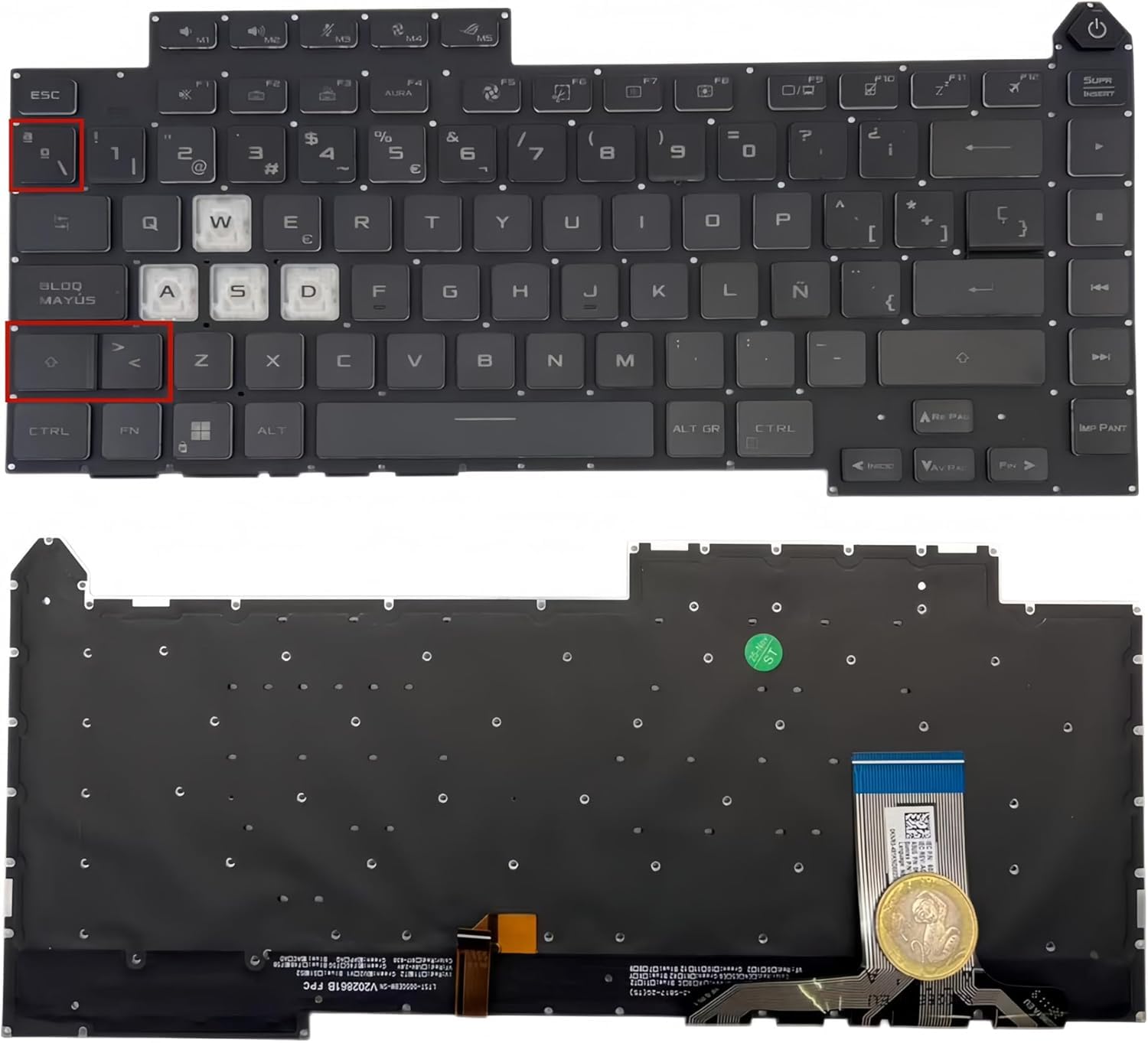 Teclado de diseño España para ASUS ROG Strix G15 G513 G513Q G513RC G513QR G513QE G513QM G513IM G513IC G513QECC V202826GE1 con 4-Zone RGB retroiluminación 16pin -Negro (Tecla de Cambio Corto)