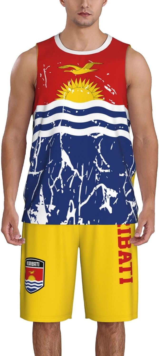 Kiribati Flag Grain (3) Basketball Jersey Uniform Suit for Men Adults Training Athletic Set