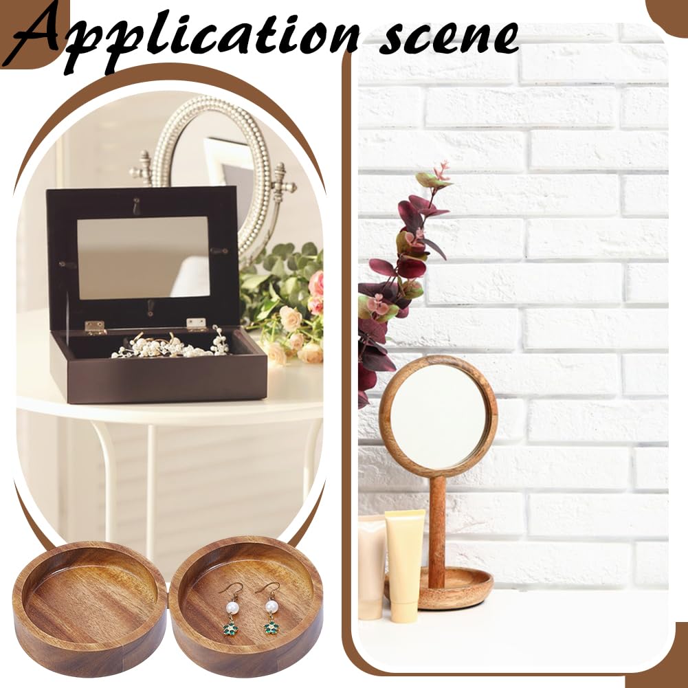 MAYJOYDIY 6 Stück Ring Tablett aus Holz 10cm Akazienholz Dekoratives Schmucktablett Klein Ring Schale Schmuck Display Tablett Für Halsketten Armbänder Hochzeits Party Dekoration, Rundes