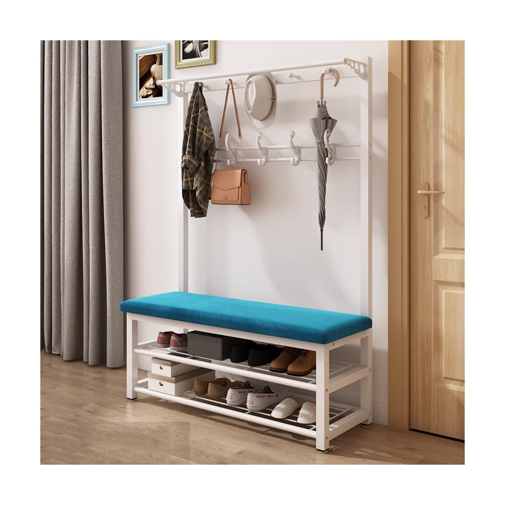 Garment Rail Clothes Rail Rack Coat Rack Shoe Bench Entryway Storage Bench 4-In-1 Design With Hanging Hooks Industrial