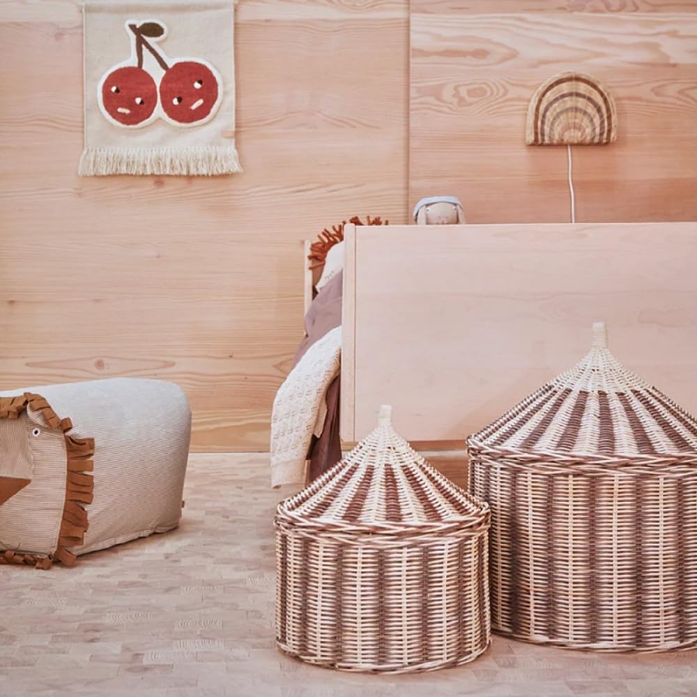 Cesta de almacenamiento de ratán con tapa, cestas de organización multifuncionales para lavandería, dormitorio y sala de estar