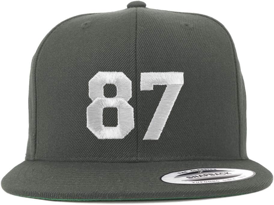 Trendy Apparel Shop Number 87 White Thread Embroidered Flat Bill Snapback Baseball Cap