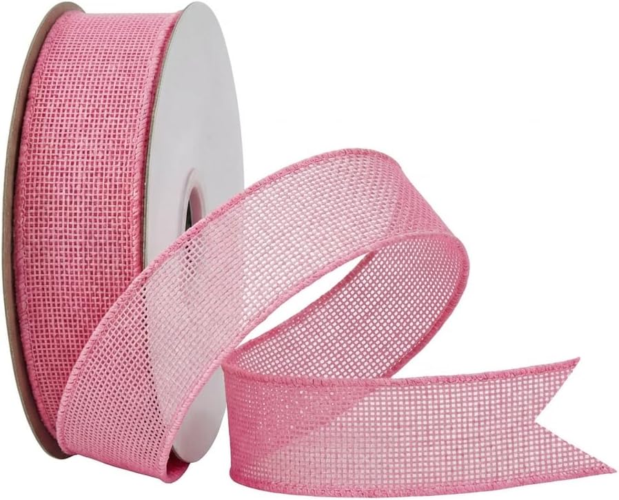 Light Pink Wired Ribbon, Burlap Ribbon with Wire Edge for Father's Day Big Bows, Wreath, Gift Wrapping, 1-1/2 Inchx20 Yards.