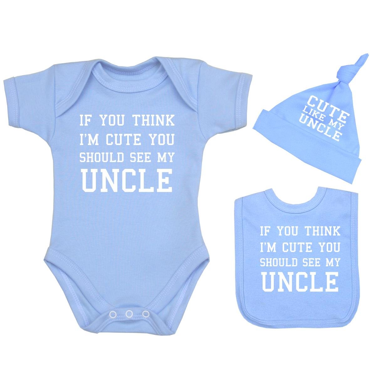 Babyprem Blue If You Think I'm Cute See My Uncle Baby Bodysuit Set 0-12 Mths Sky 0-3