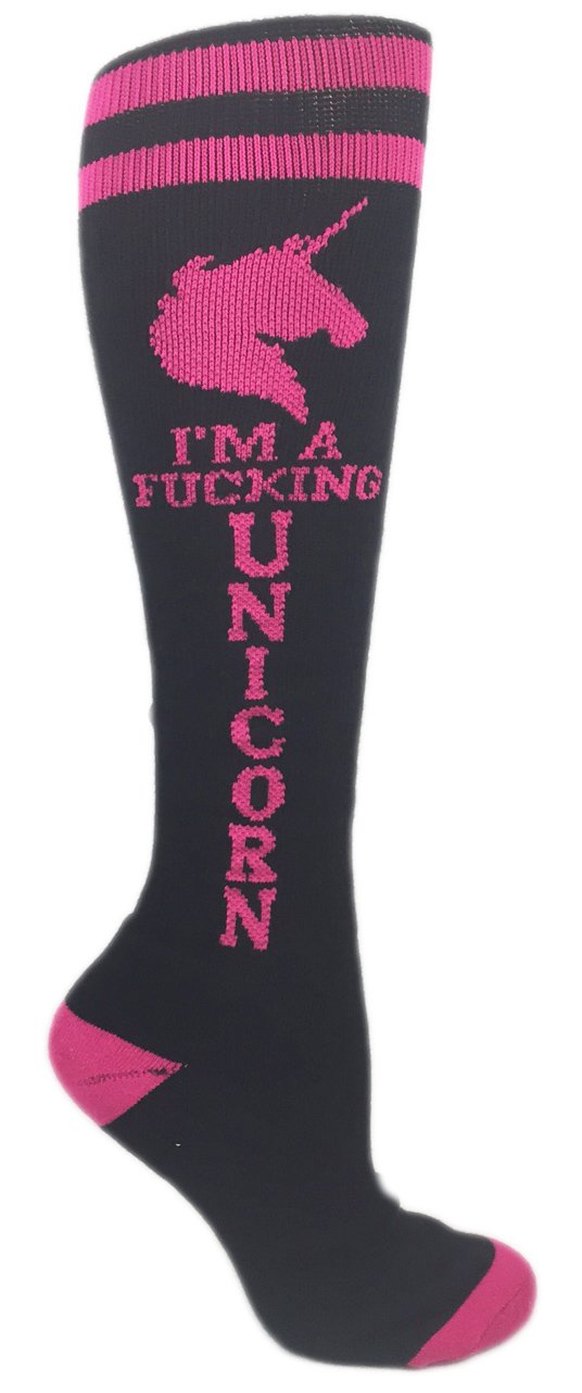 MOXY Socks Black with Pink Super Unicorn! Knee-High Fitness Socks