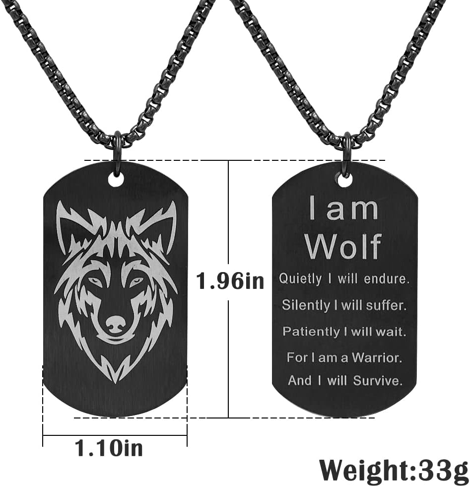 TURTLEDOVE Wolf Necklace Stainless Steel - I am Wolf Fans of Dog Tag Jewelry - Norse Fenrir Pendant of Nordic Scandinavian Amulet